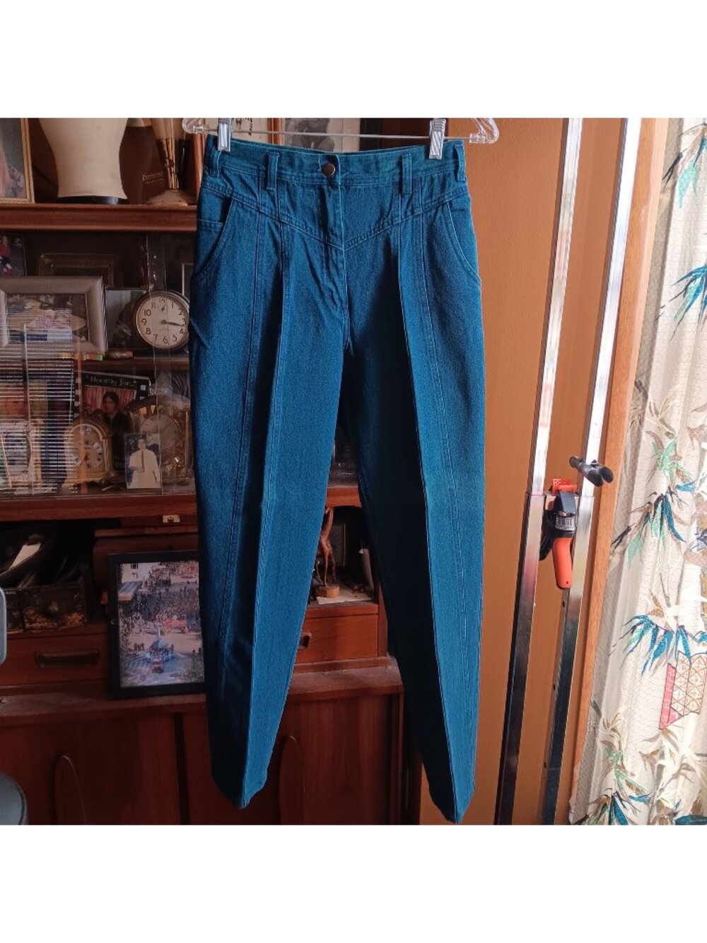 Vintage sz 6 28x29 Jeans High Waisted Denim Tapered Leg Green Stonewash 80s 90s